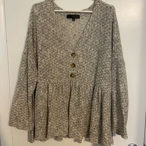 Gray Knit top with Button Detail